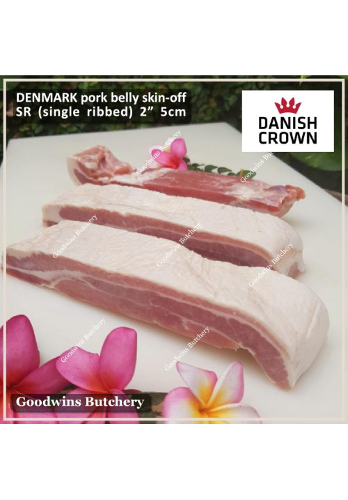 Pork belly skin off import samcan babi frozen Denmark DANISH CROWN steak cuts 5cm 2" (price/pc 600g)